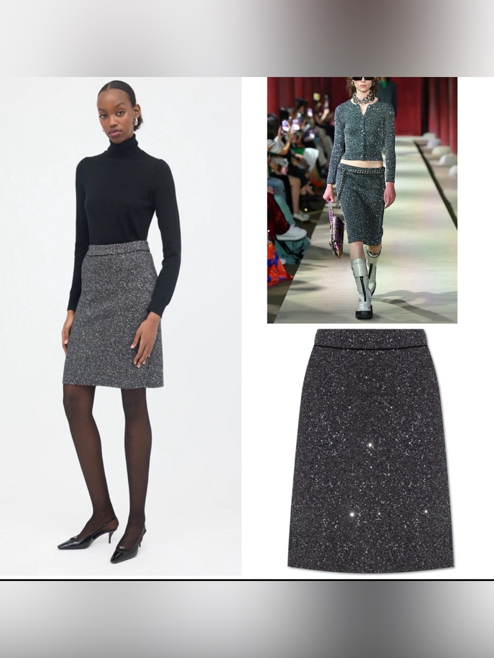 Runway GUCCI 2024 Metallic Knit Skirt Size Small